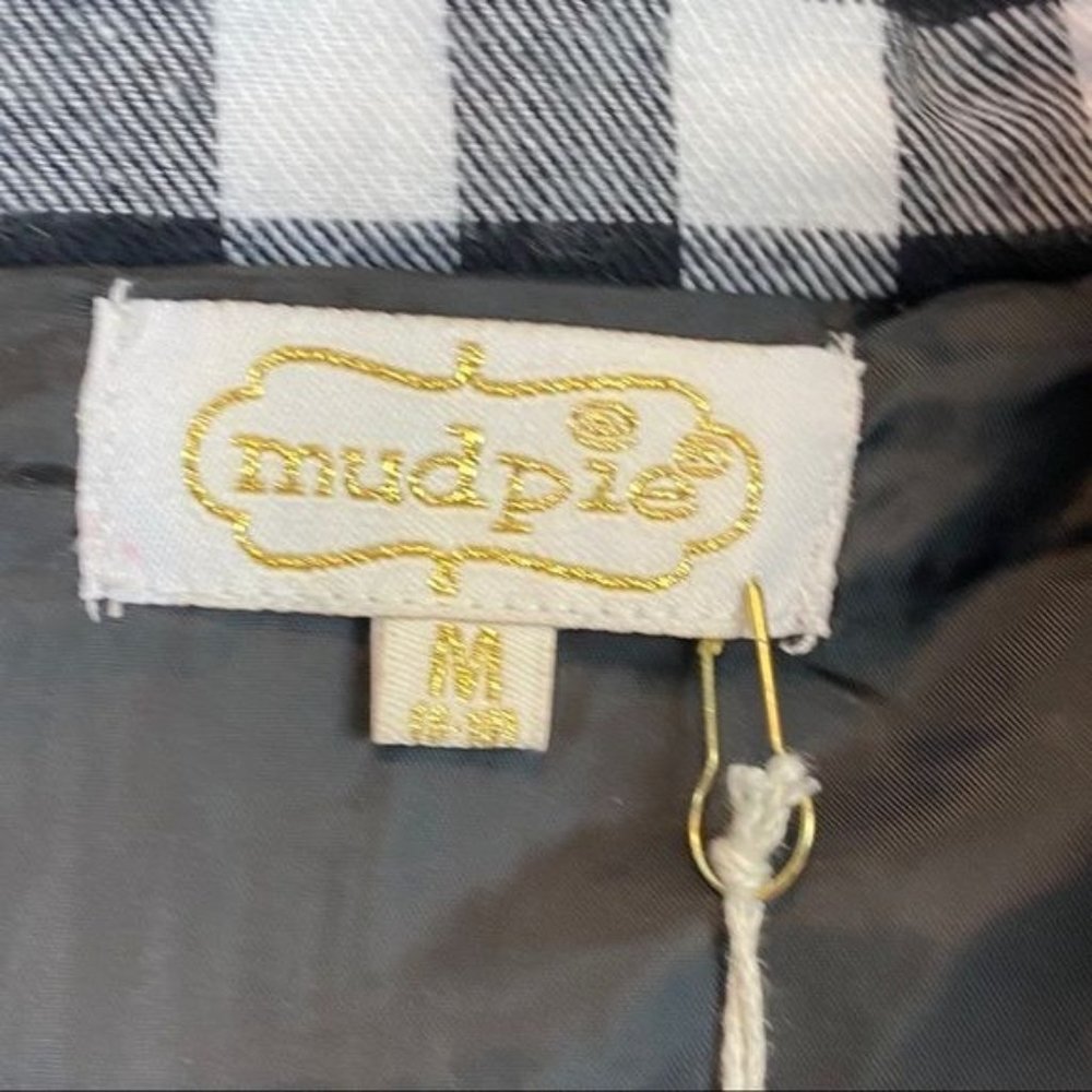 Mud Pie Black/White Gingham Plaid Brodie Full Zip Quilted Vest Size Medium NWT - Picture 3 of 5